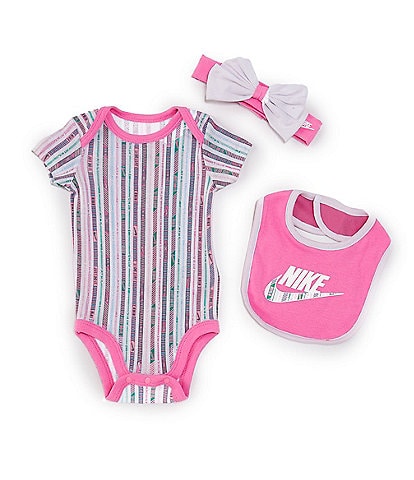Nike Baby Girls Newborn-12 Months Short Sleeve Happy Camper Striped Bodysuit