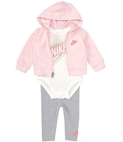 Nike Baby Girls Newborn-9 Months Short Sleeve Bodysuit, Full Zip Hoodie, & Solid Leggings Set