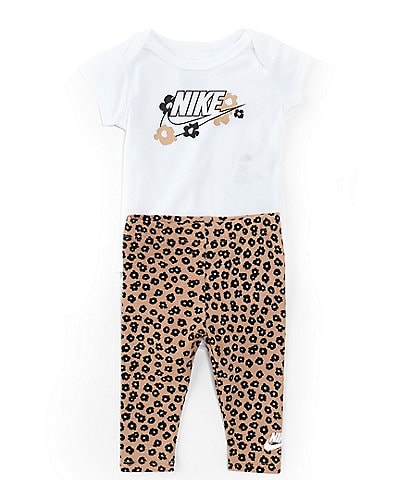 Nike Baby Girls Newborn-9 Months Short Sleeve Solid Logo/Floral Bodysuit & Floral-Printed Leggings Set