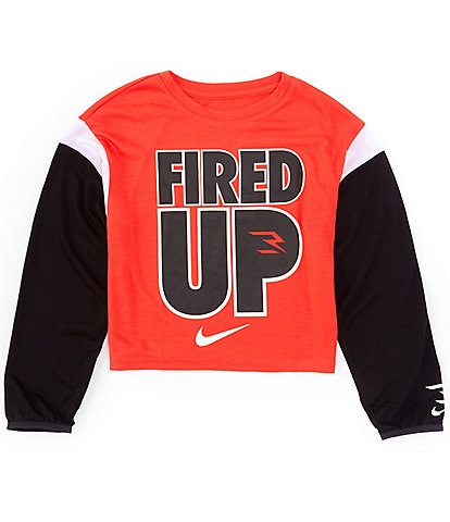 Nike Big Girls 7-16 Drapey Dance Fired UP Long Sleeve T-Shirt