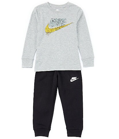 Nike Little Boys 2T-7 Long Sleeve Sportwear Gravel Swoosh Tee and Jogger Pants set