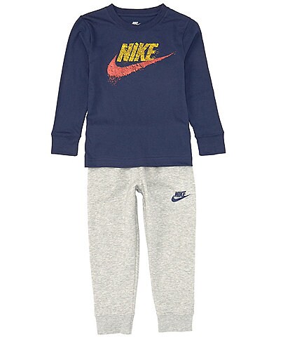 Nike Little Boys 2T-7 Long Sleeve Sportwear Gravel Swoosh Tee and Jogger Pants set