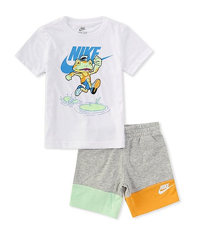 Nike Little Boys 2T-7 Short Sleeve Frog Jersey T-Shirt & Color Block French Terry Shorts Set