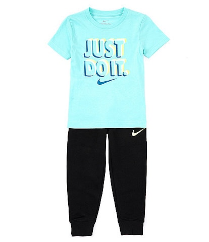 Nike Little Boys 2T-7 Short Sleeve Multi Colored Graphic Tee and French Terry Pants Set