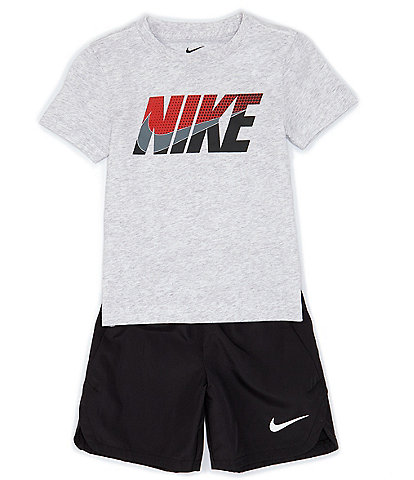 Nike Little Boys 2T-7 Short Sleeve Nike Branded Logo Knit T-Shirt & Woven Shorts Set