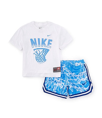 Nike Little Boys 2T-7 Short Sleeve Nike Knit T-Shirt & Allover Printed Mesh Shorts Set