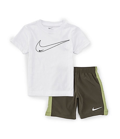 Nike Little Boys 2T-7 Short Sleeve Swoosh Logo Jersey T-Shirt & Microfiber Shorts Set