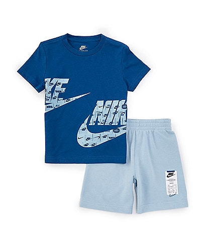 Nike Little Boys 2T-7 Short Sleeve Wraparound-Logo T-Shirt & Solid Logo-Label Shorts Set