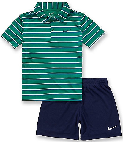 Nike Little Boys Short Sleeve Striped Polo Shirt & Solid Shorts Set
