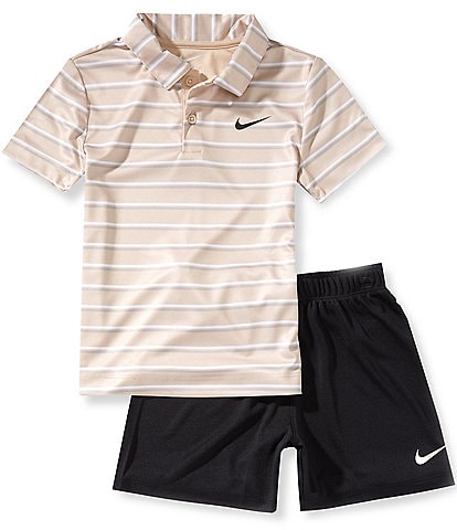 Nike Little Boys Short Sleeve Striped Polo Shirt & Solid Shorts Set