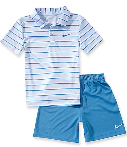 Nike Little Boys Short Sleeve Striped Polo Shirt & Solid Shorts Set