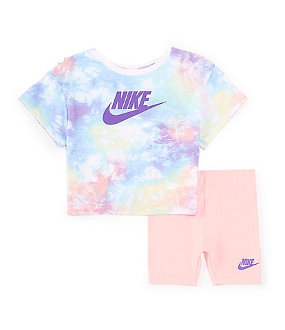Nike Little Girls 2T-4T Short Sleeve Tie-Dye T-Shirt & Solid Bike Shorts Set