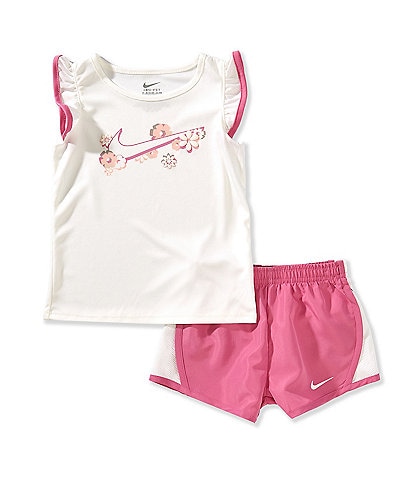 Nike Little Girls 2T-6X Flutter-Sleeve Floral-Graphic T-Shirt & Coordinating Tempo Shorts Set