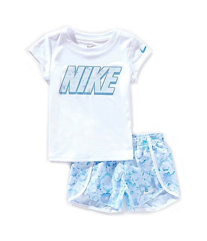 Nike Little Girls 2T-6X Flutter-Sleeve Floral-Logo T-Shirt & Floral-Printed Shorts Set