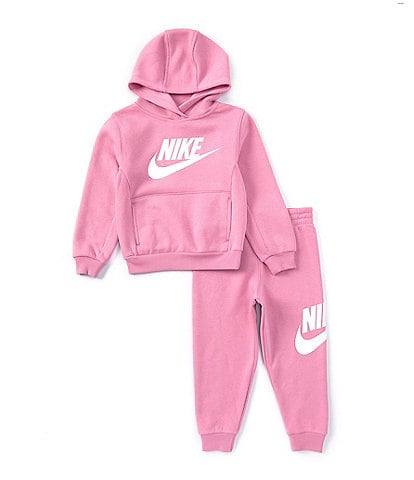 Nike Little Girls 2T-6X Long Sleeve Club Fleece Hoodie & Matching Jogger Pant Set