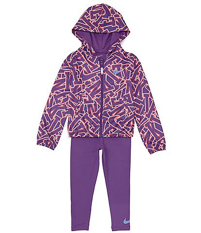 Nike Little Girls 2T-6X Long-Sleeve Join The Club Hooded Allover-Printed Jacket & Solid Leggings Set