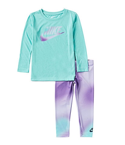 Nike Little Girls 2T-6X Long Sleeve Logo T-Shirt & Printed Dri-FIT Leggings Set