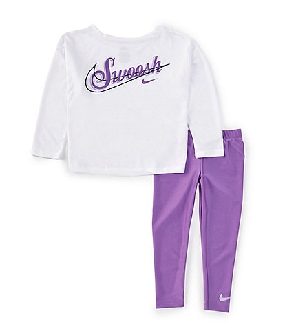 Nike Little Girls 2T-6X Long-Sleeve Scripted-Text Drapey Jersey Knit T-Shirt & Tricot Leggings Set