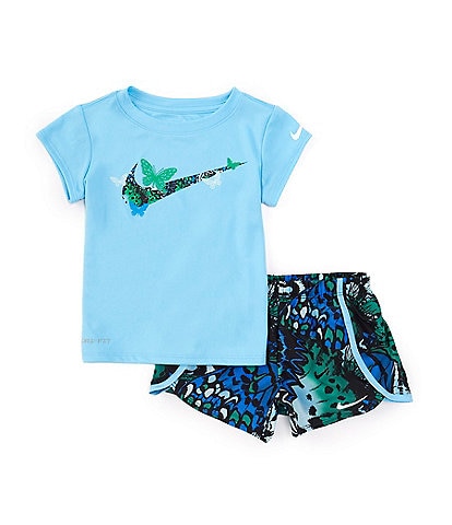 Nike Little Girls 2T-6X Meta-Morph Short Sleeve Interlock T-Shirt & Printed Microfiber Shorts Set
