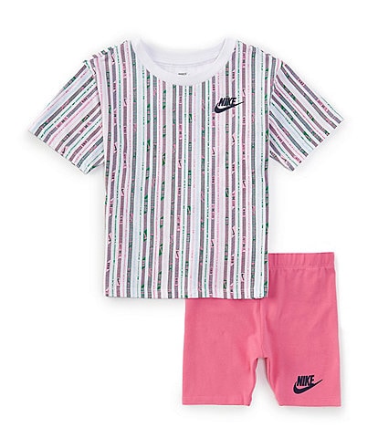 Nike Little Girls 2T-6X Short Sleeve Happy Camper T-Shirt & Solid Bike Shorts Set