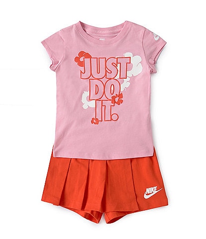 Nike Little Girls 2T-6X Short Sleeve Just Do It Floral Skort 2-Piece Set