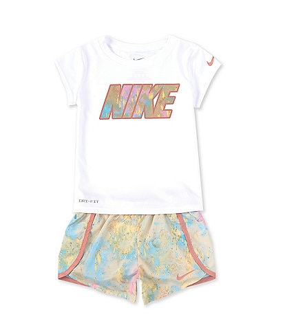 Nike Little Girls 2T-6X Short Sleeve Logo T-Shirt & Printed Shorts Set