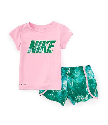 Nike Little Girls 2T-6X Short Sleeve Logo T-Shirt & Printed Shorts Set