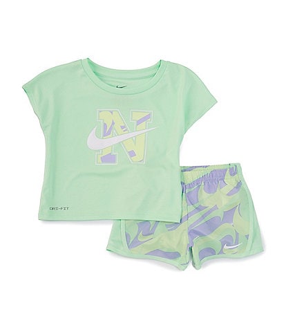 Nike Little Girls 2T-6X Short Sleeve Prep In Your Step T-Shirt & Tempo Shorts Set