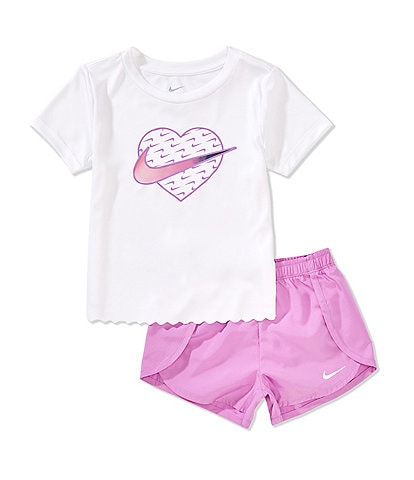 Nike Little Girls 2T-6X Short Sleeve Swoosh Motion Sprint T-Shirt & Matching Shorts 2-Piece Set