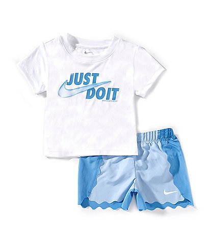 Nike Little Girls 2T-6X Short Sleeve Swoosh Motion Top & Colorblock Wavy Shorts  2-Piece Set