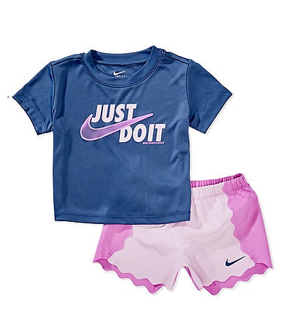 Nike Little Girls 2T-6X Short Sleeve Swoosh Motion Top & Colorblock Wavy Shorts 2-Piece Set