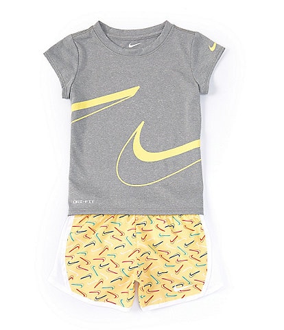 Nike Little Girls 2T-6X Short Sleeve Swooshfetti Interlock T-Shirt & Printed Microfiber Shorts Set