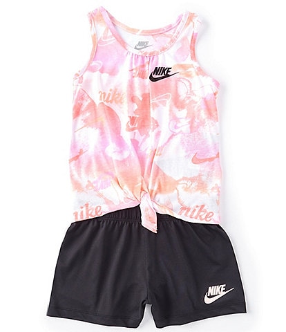 Nike Little Girls 2T-6X Sleeveless Summer Daze Tie Front Jersey Tank & Short 2-Piece Set