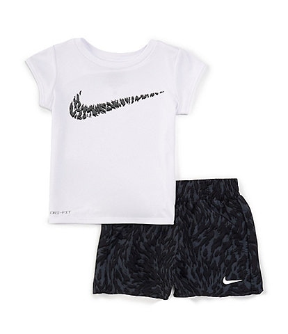 Nike Little Girls 2T-6X Veneer Woven Short Sleeve Solid Swoosh T-Shirt & Printed Shorts Set