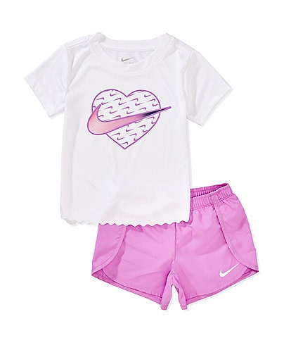 Nike Little Girls 4-6X Short Sleeve Swoosh Top & Motion Sprinter Shorts 2-Piece Set