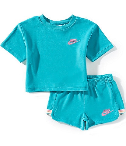 Nike Little Girls "Let's Roll" Towel Terry Short Sleeve Body Cut T-Shirt & Matching Shorts Set