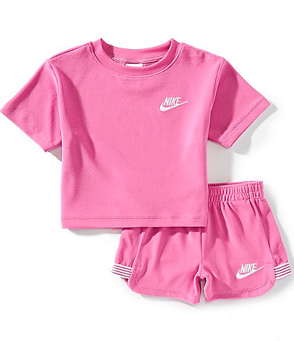 Nike Little Girls "Let's Roll" Towel Terry Short Sleeve Body Cut T-Shirt & Matching Shorts Set