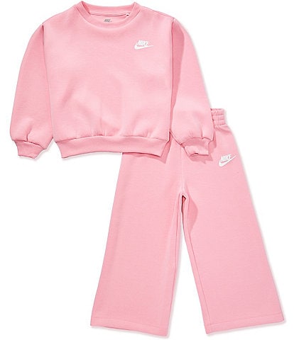 Nike Little Girls Long-Sleeve Interlock Sweatshirt & Matching Wide-Leg Jogger Pants Set