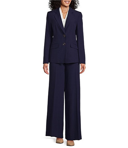 Nipon Boutique Crepe Notch Lapel Collar Long Sleeve Button Front Jacket Pant Set