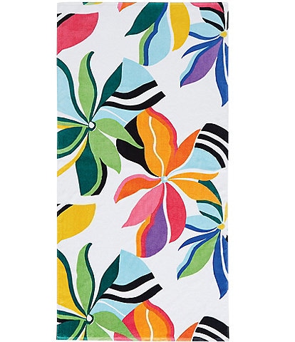 Noble Excellence Outdoor Collection Tropical Flower Print Velour Beach Towel