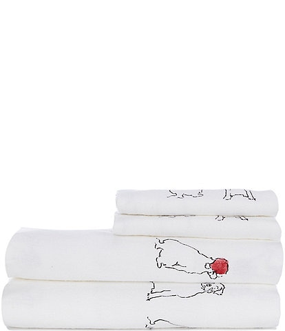 Noble Excellence Santa Dog Print Portuguese Flannel Sheet Set