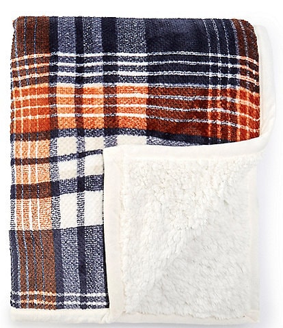 Noble Excellence Warm Shop Collection Hudson Boulder Plaid Velvet & Sherpa Throw