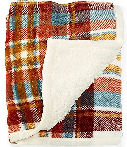 Noble Excellence Warm Shop Collection Oliver Clifton Plaid Velvet & Sherpa Throw