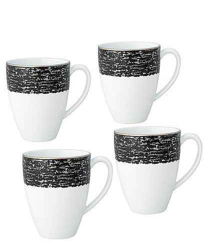 Noritake Black Rill Collection Mugs, Set of 4