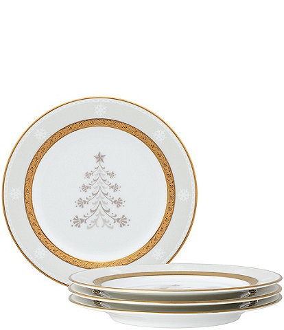 Noritake Charlotta Gold Holiday Tree Appetizer Plates, Set of 4
