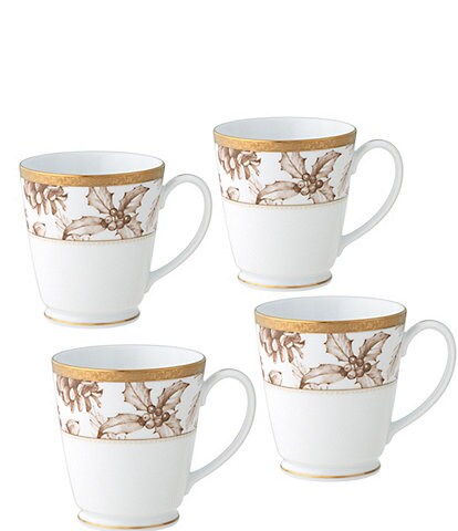 Noritake Charlotta Gold Set of 4 Holiday Harvest Mugs