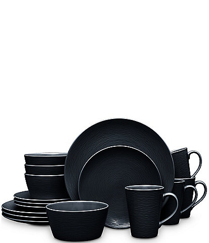 Noritake Colorscapes Black-on-Black Swirl Collection 16-Piece Coupe Set, Service For 4