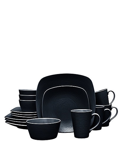 Noritake Colorscapes Black-on-Black Swirl Collection 16-Piece Square Set, Service For 4