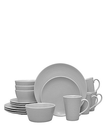 Noritake Colorscapes Grey-on-Grey Swirl Collection 16-Piece Coupe Set, Service For 4