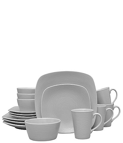 Noritake Colorscapes Grey-on-Grey Swirl Collection 16-Piece Square Set, Service For 4